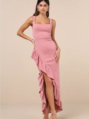 Lulus NWT size XL Immaculate Excellence Pink Sleeveless Ruffled Tulip Maxi Dress